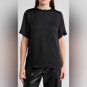 Leith Black Satin T-Shirt, Medium